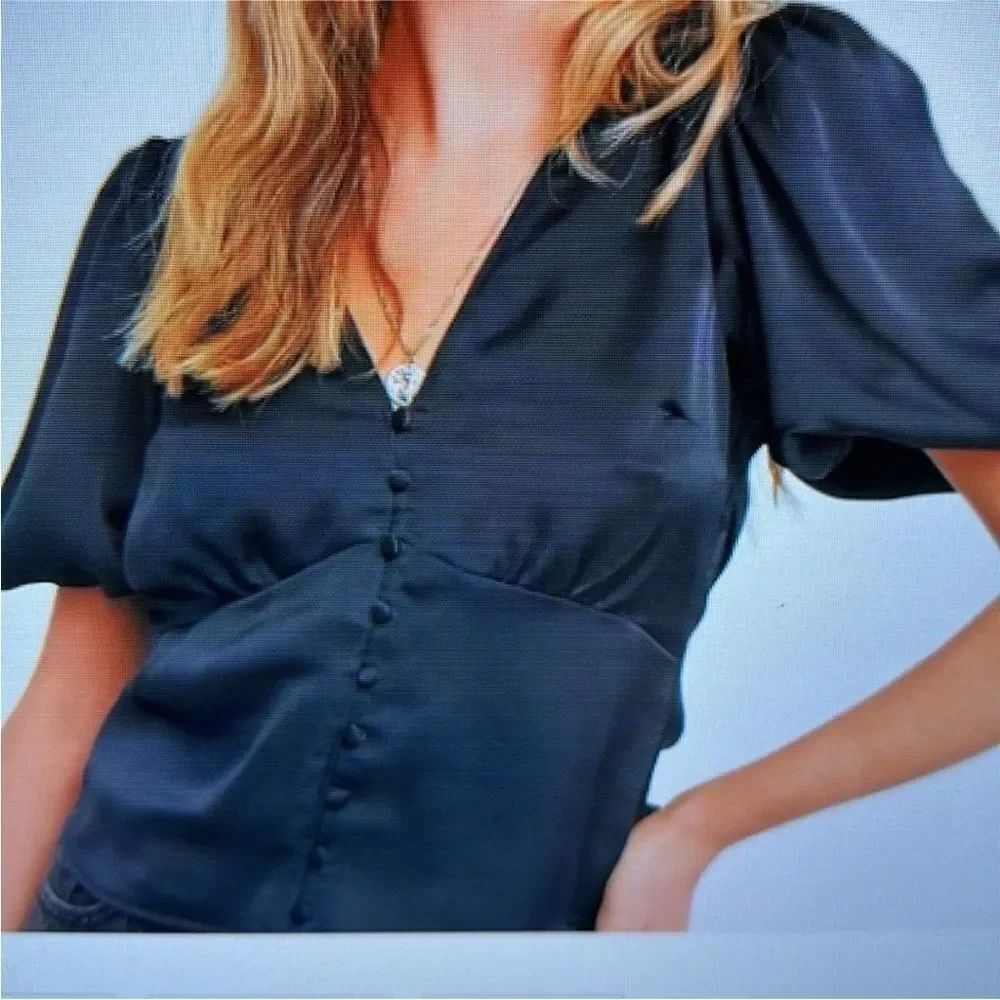 Abercrombie and Fitch Black Satin Blouse with open back
